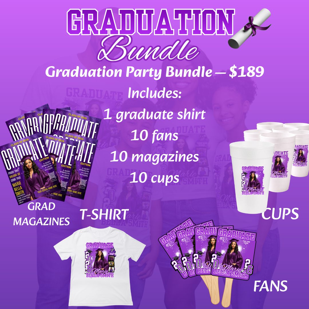 Graduation Party Bundle | Custom Fans, Cups, Magazines & Shirt | Class of 2026