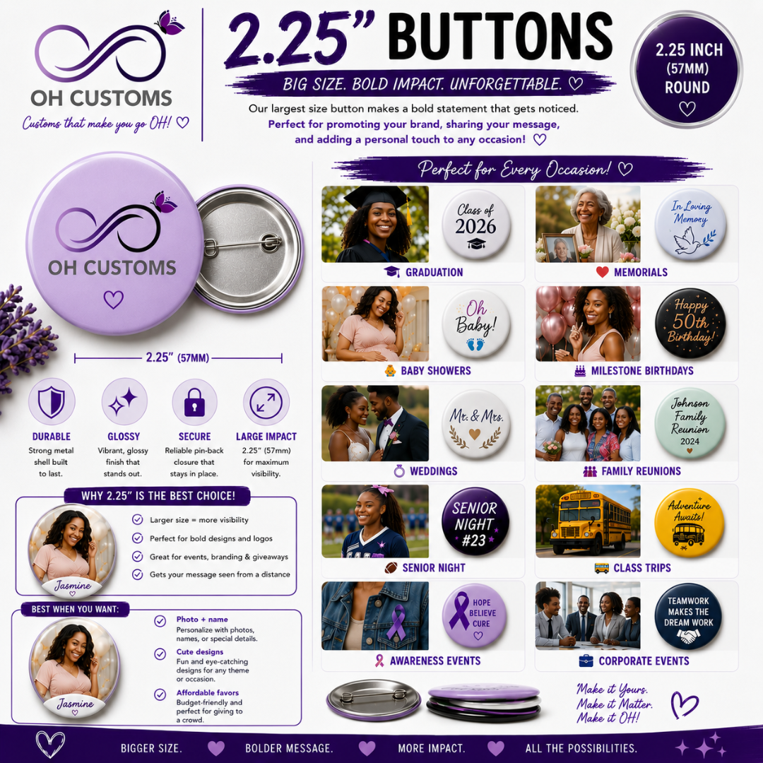 Custom Buttons | Personalized Photo, Logo & Pin-Back Buttons (1", 1.25", 2.25")