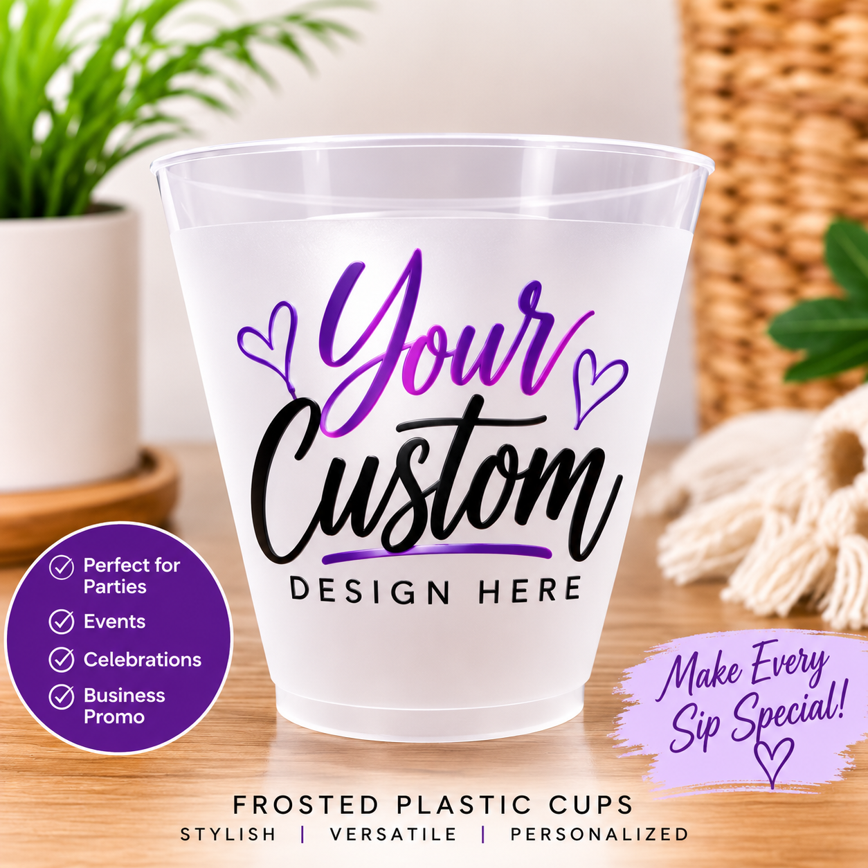 Custom 9 oz Frosted Party Cups – Personalized for Weddings, Birthdays, Baby Showers & Events