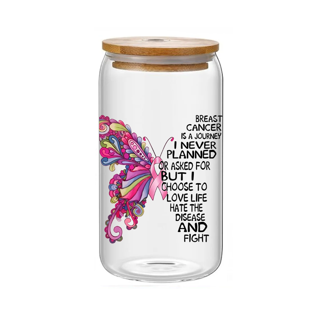 Butterfly of Strength Glass Jar tumbler/ Cup-16 oz