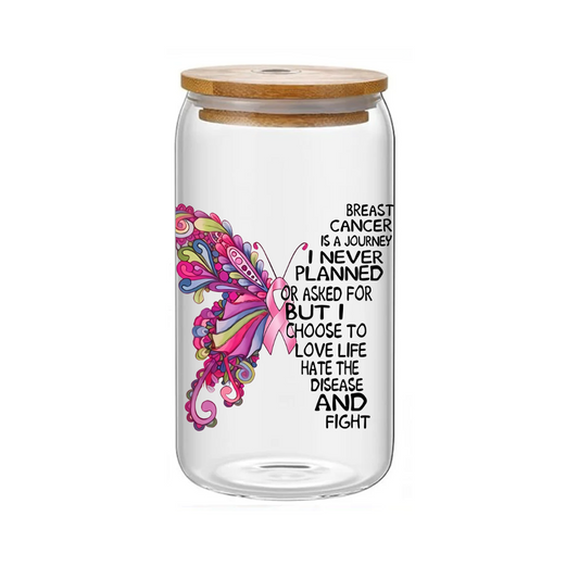 Butterfly of Strength Glass Jar tumbler/ Cup-16 oz