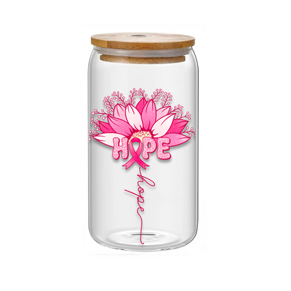 Pink Hope Glass Jar tumbler/ Cup-16 oz