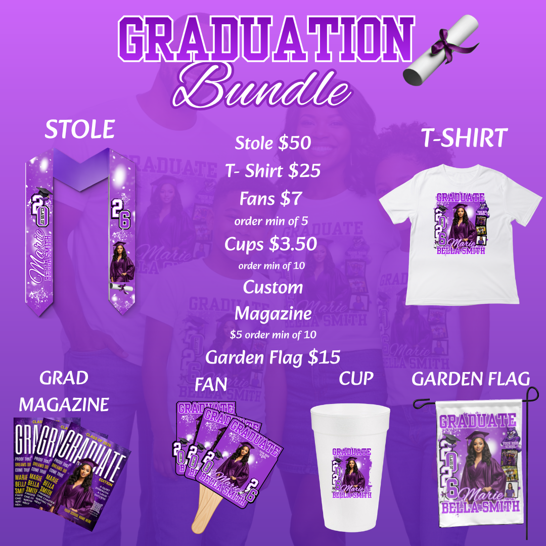 Graduation Party Bundle | Custom Fans, Cups, Magazines & Shirt | Class of 2026
