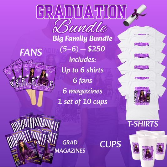 Big Family Graduation Bundle for 5–6 People | Custom Shirts, Fans, Cups & Magazines | Class of 2026