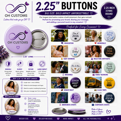 Custom Buttons | Personalized Photo, Logo & Pin-Back Buttons (1", 1.25", 2.25")
