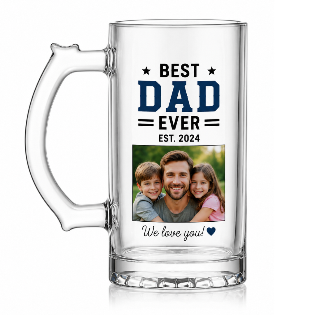 Custom Frosted or Clear Glass Beer Mug | 16 oz Personalized Mug