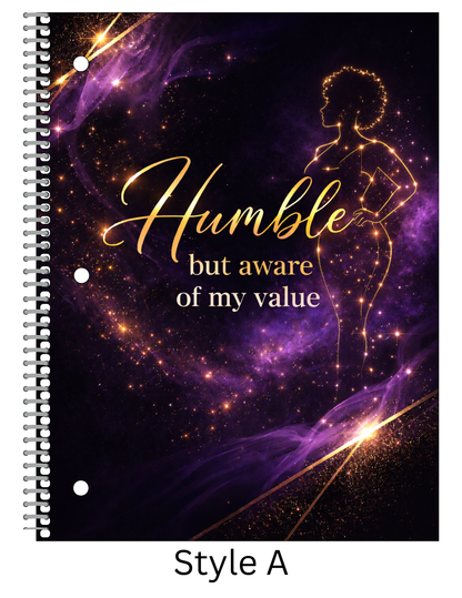 Humble but Aware of My Value Notebook | Motivational Spiral Notebook | Inspirational Journal | Confidence Affirmation Notebook