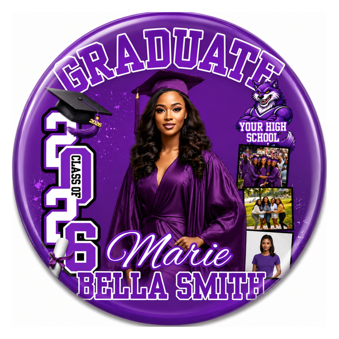 Personalized Graduation Button with Photo | Custom 2.25" Graduation Pin Back Button