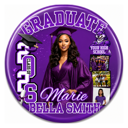 Personalized Graduation Button with Photo | Custom 2.25" Graduation Pin Back Button