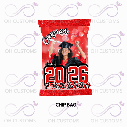 Graduation Party Favor Bundle Templates – Editable Canva Graduation Chip Bag, Water Bottle, Gift Box & Treat Wrappers