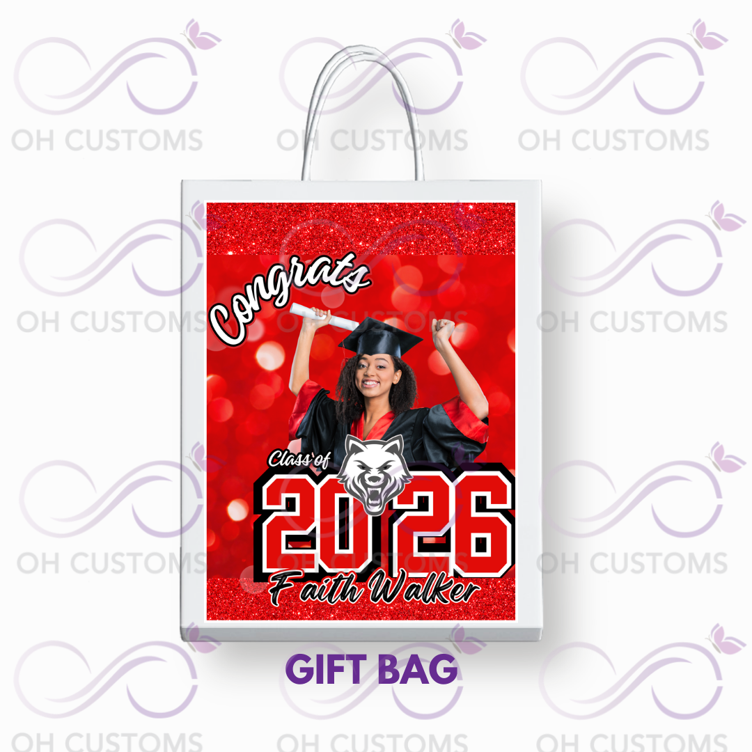 Graduation Party Favor Bundle Templates – Editable Canva Graduation Chip Bag, Water Bottle, Gift Box & Treat Wrappers