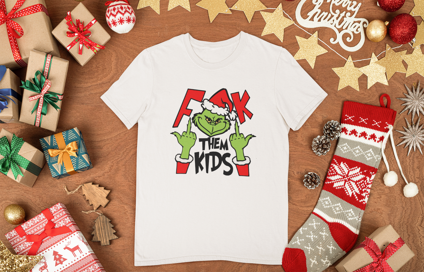 "F them Kids" Grinch Adult T- Shirt
